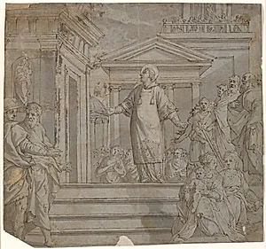 Den hellige Laurentius præsenterer de fattige for kejser Decius by Romulo Cincinnato