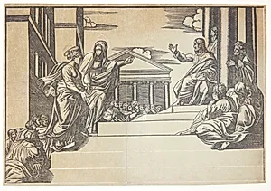 Den hellige Martha og Maria Magdalene på vej til templet by Georg Matheus