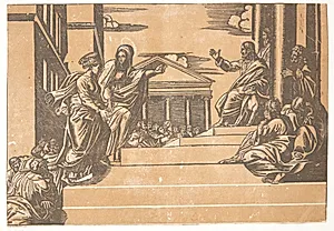 Den hellige Martha og Maria Magdalene på vej til templet by Georg Matheus
