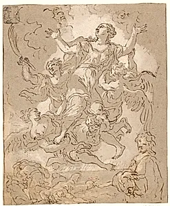 Den hellige Rosalia i skyen, omgivet af døende og løbende figurer samt f.n. en mand i halvfigur by Daniel Seiter