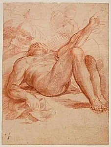 Den hellige Sebastian tilses af kvinderne. Efter Hans Baldung Griens "Begrædelsen" by Guillaume Courtois