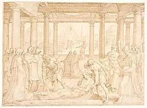 Den hellige Stefanus bliver begravet by Maarten van Heemskerck