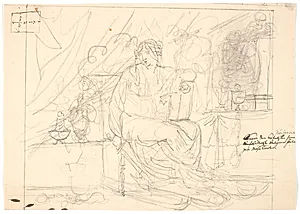 Den katolske eller den protestantiske religion. En siddende kvindefigur by Nicolai Abildgaard