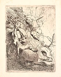 Den lille løvejagt, med én løve by Rembrandt van Rijn