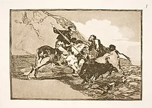 Den måde, hvorpå de gamle spaniere til hest jagede tyre på sletten. by Francisco de Goya