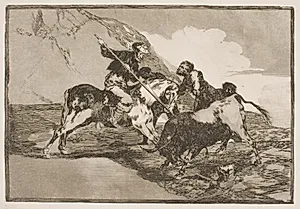 Den måde, hvorpå de gamle spaniere til hest jagede tyre på sletten. by Francisco de Goya
