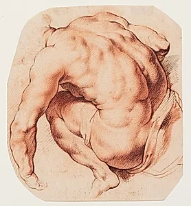Den nøgne mand i højre forgrund af ’Abraham og Melchizedek’ by Willem Panneels