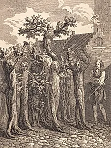 Den potuanske borger, der har foreslaaet titlernes afskaffelse, føres i triumf by J.F. Clemens