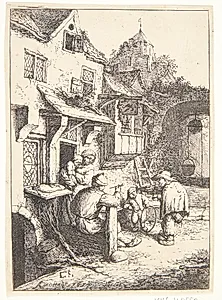 Den pukkelryggede fiolspiller by Adriaen van Ostade
