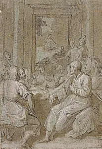 Den sidste nadver, med udsigt gennem døråbningen til Kristus i Gethsemane have
