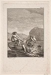 Den skibbrudne Niels Klim reddes af to Qvamiter i en vidiebaad by J.F. Clemens