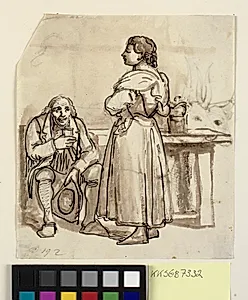Den tørstige præst, siddende foran stående pige by Wilhelm Marstrand