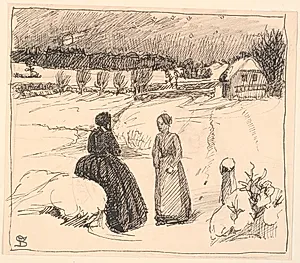 Der ude i Sneen sad en Kone i lange sorte Klæder... by Fritz Syberg