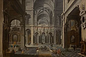 Det indre af en kirke by Bartholomeus van Bassen