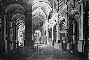 Det indre af en kirke by Daniël de Blieck