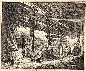 Det indre af en lade by Adriaen van Ostade
