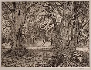 Det indre af en skov by Vilhelm Kyhn