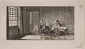 Det indre af en stue, hvor Bonnet dikterer til sin sekretær by J.F. Clemens