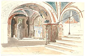 Det indre af kapellet i klostret S. Benedetto i Subiaco by Martinus Rørbye