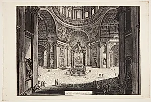 Det indre af Peterskirken, med Bernini's baldochino by Giovanni Battista Piranesi