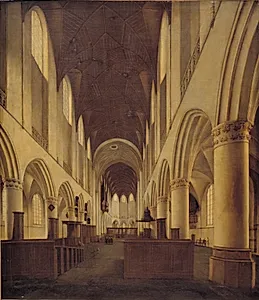 Det indre af S. Bavo i Haarlem. Udsigt gennem kirkens hovedskib mod koret by Isaak van Nickelen