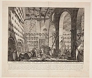 Det indre af tre store gravkamre, som menes at have tilhørt Augustus' hushold by Giovanni Battista Piranesi