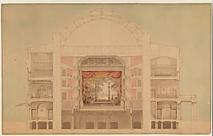 Det Kgl. Teater 1874. Tværsnit mod scenen by Jens Vilhelm Dahlerup