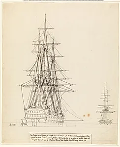 Det russiske linjeskib Asow og en fregat til ankers by C.W. Eckersberg