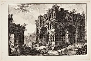 Det såkaldte Janus-tempel, eller Janus-buen, til højre vekselerernes bue by Giovanni Battista Piranesi