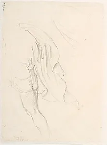 Detailstudier af en mandsfigur med sværd ved siden og lang kappe by Dankvart Dreyer