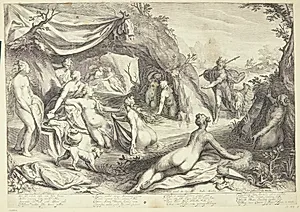 Diana og Aktæons forvandling by Jacob Matham
