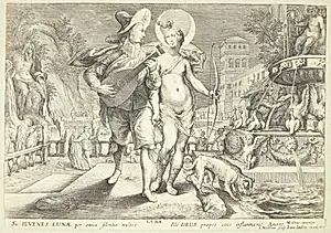 Diana som Luna ledsaget af en ung musiker by Jacob Matham