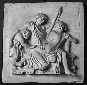 Dionysos og Ariadne på et leje, tv. en gammel silen by Ubekendt
