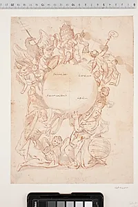 Diverse figurer, heriblandt Markusløven, en doge og en kvinde, ved hvis side man ser en globus, der er inddelt i fire felter med indskrifter som "America Sett.", "America meridionale", "Asiaeropa" og "Africa". Over globen leger putti og en ørn med den pavelige tiara, nøglerne og pallium, samt med bispe- og korsstaven by Ubekendt