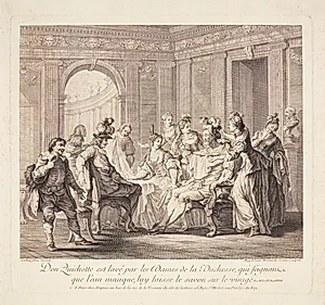 Don Quixote bliver vasket af hertugindens hofdamer by Louise-Magdeleine Horthemels