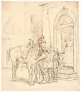 Don Quixote og Sancho Pansa uden for værtshuset by Wilhelm Marstrand