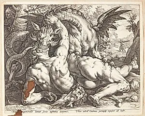 Dragen fortærer Cadmus' mænd by Hendrick Goltzius