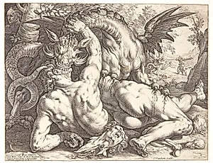 Dragen fortærer Cadmus' mænd by Hendrick Goltzius