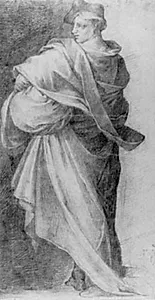Draperet mandsfigur set bagfra by Ubekendt