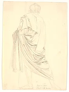 Draperistudie. Stående mand set skråt fra ryggen by C.A. Jensen