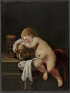 Dreng, der sover på et kranium by Pieter Moninckx
