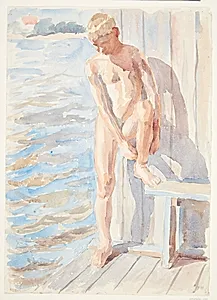 Dreng efter badet by Peter Hansen
