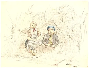 Dreng og pige siddende i det grønne by Martinus Rørbye