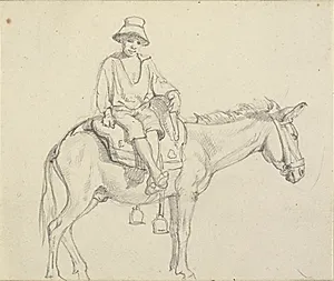 Dreng siddende sidelæns på æsel by Wilhelm Marstrand