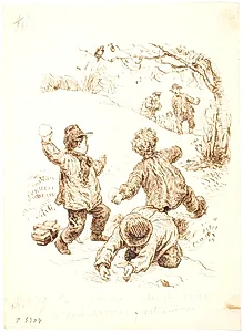 Drenge, der slås med snebolde by Lorenz Frølich