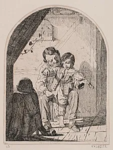 Drengen lærer at spille violin by Otto Haslund