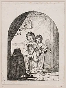 Drengen lærer at spille violin by Otto Haslund