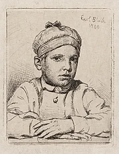 Drengen med hue på hovedet. Barneportræt af Emanuel Trepka Bloch by Carl Bloch