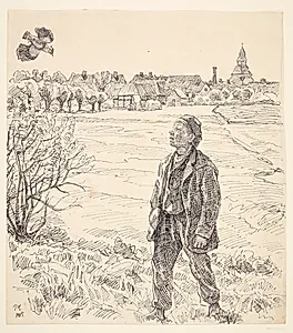Drengen og viben. Faaborg med kirken i baggrunden by Peter Hansen