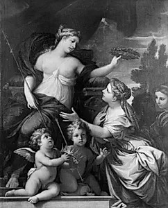 Dronning Christina bekranset af Visdommen by Giovanni Francesco Romanelli
